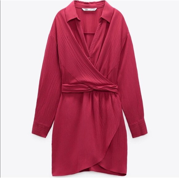 Zara Wrap Dress Long Sleeve Button DownSize Large - Picture 1 of 10